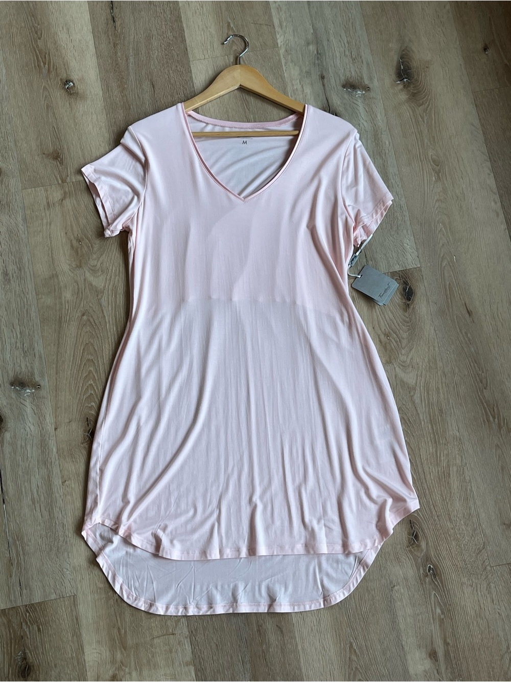 Light Pink V-Neck Short-Sleeve Sleep Shirt Nightgown